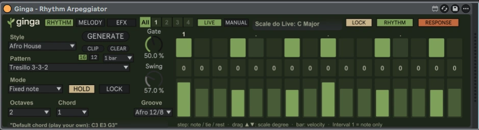 Interface real do Ginga, aba Rhythm com sequenciador de passos